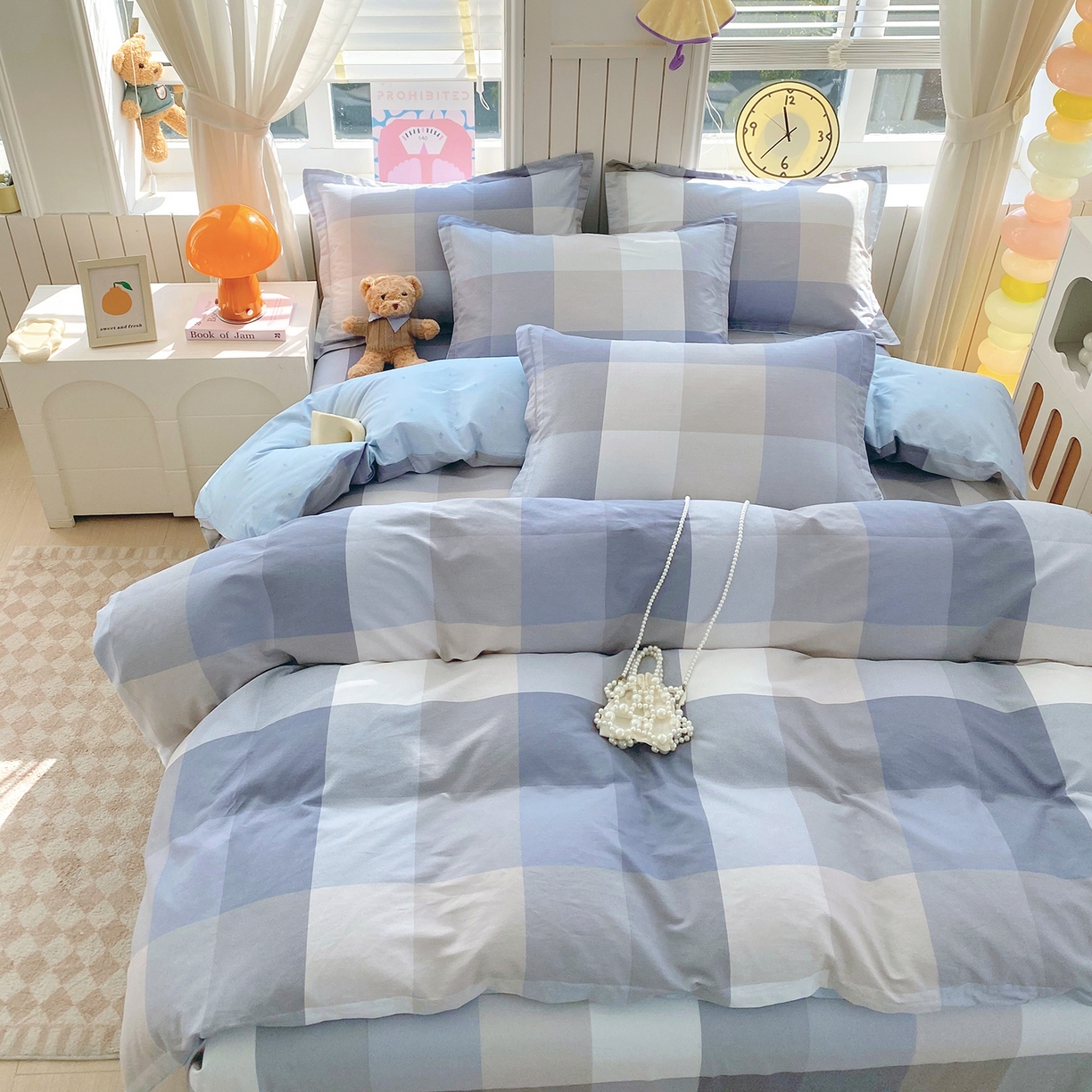 91家纺网 家纺一手货源 找家纺 金丝兔 2026新款ins新疆全棉印花小清新纯棉单被套（提供买家秀和质检报告） 格韵-灰