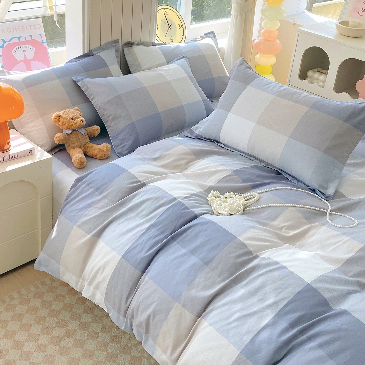 91家纺网 家纺一手货源 找家纺 金丝兔 2026新款ins新疆全棉印花小清新纯棉单被套（提供买家秀和质检报告） 格韵-灰