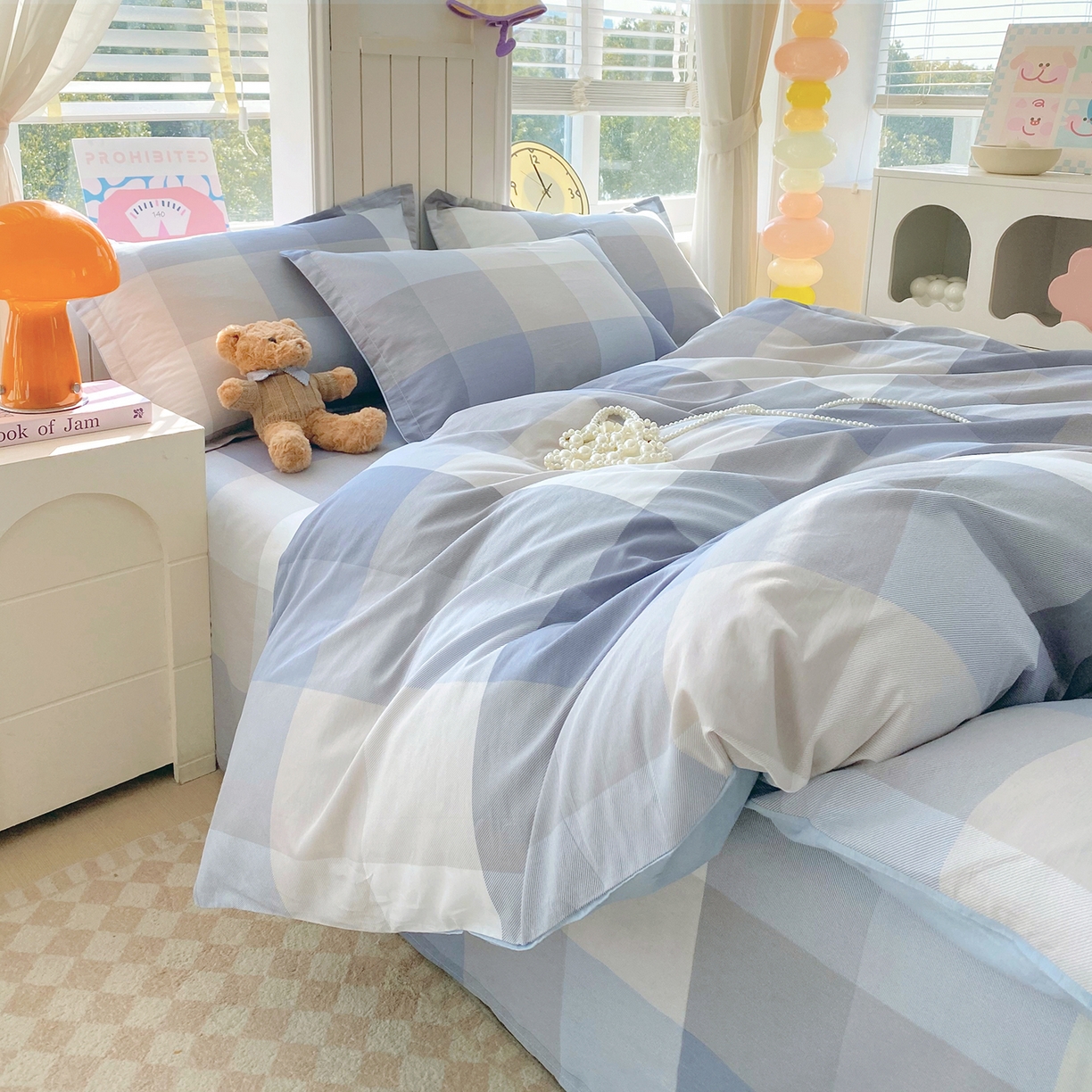 91家纺网 家纺一手货源 找家纺 金丝兔 2026新款ins新疆全棉印花小清新纯棉单被套（提供买家秀和质检报告） 格韵-灰