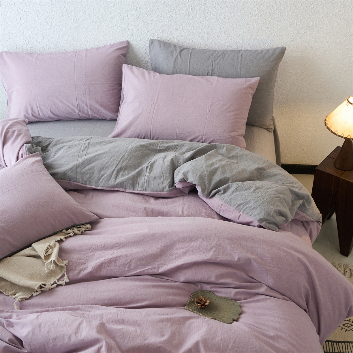 91家纺网 家纺一手货源 找家纺 （总）兰紫橙家纺 2026新款A类色织纯色全棉水洗棉四件套