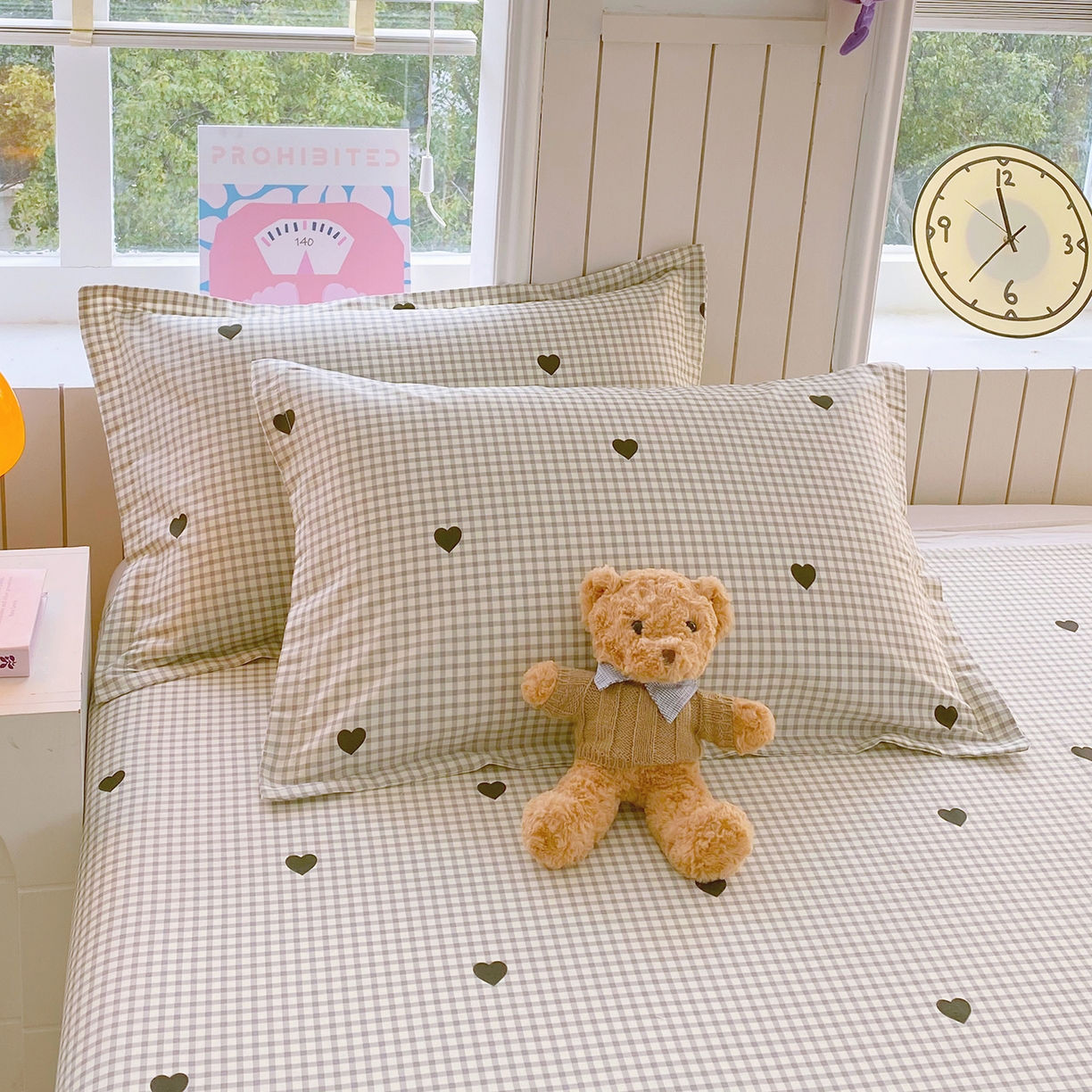 91家纺网 家纺一手货源 找家纺 金丝兔 2026新款ins新疆全棉印花小清新纯棉单被套（提供买家秀和质检报告） 格子爱心