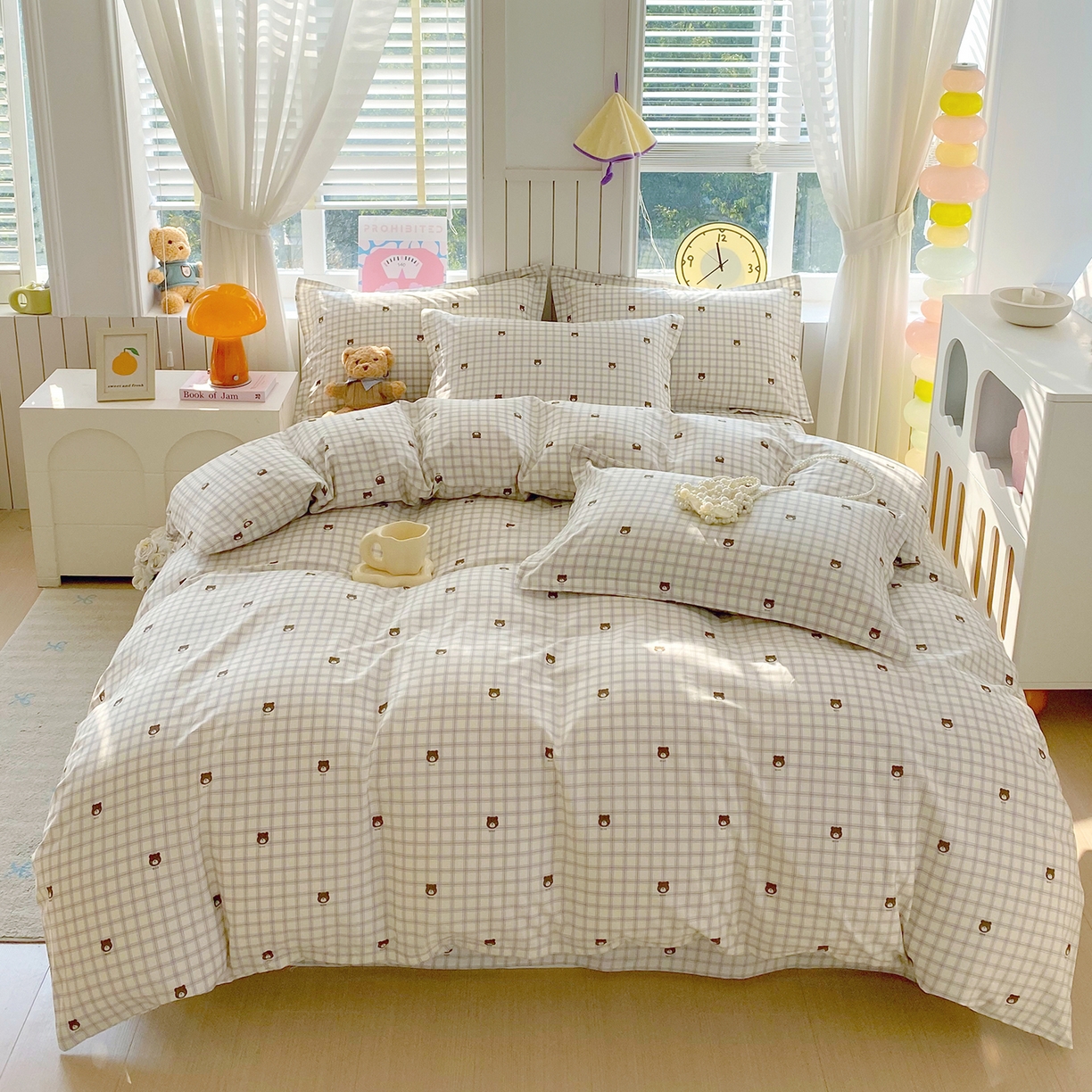 91家纺网 家纺一手货源 找家纺 金丝兔 2026新款ins新疆全棉印花小清新纯棉单被套（提供买家秀和质检报告） 格子熊