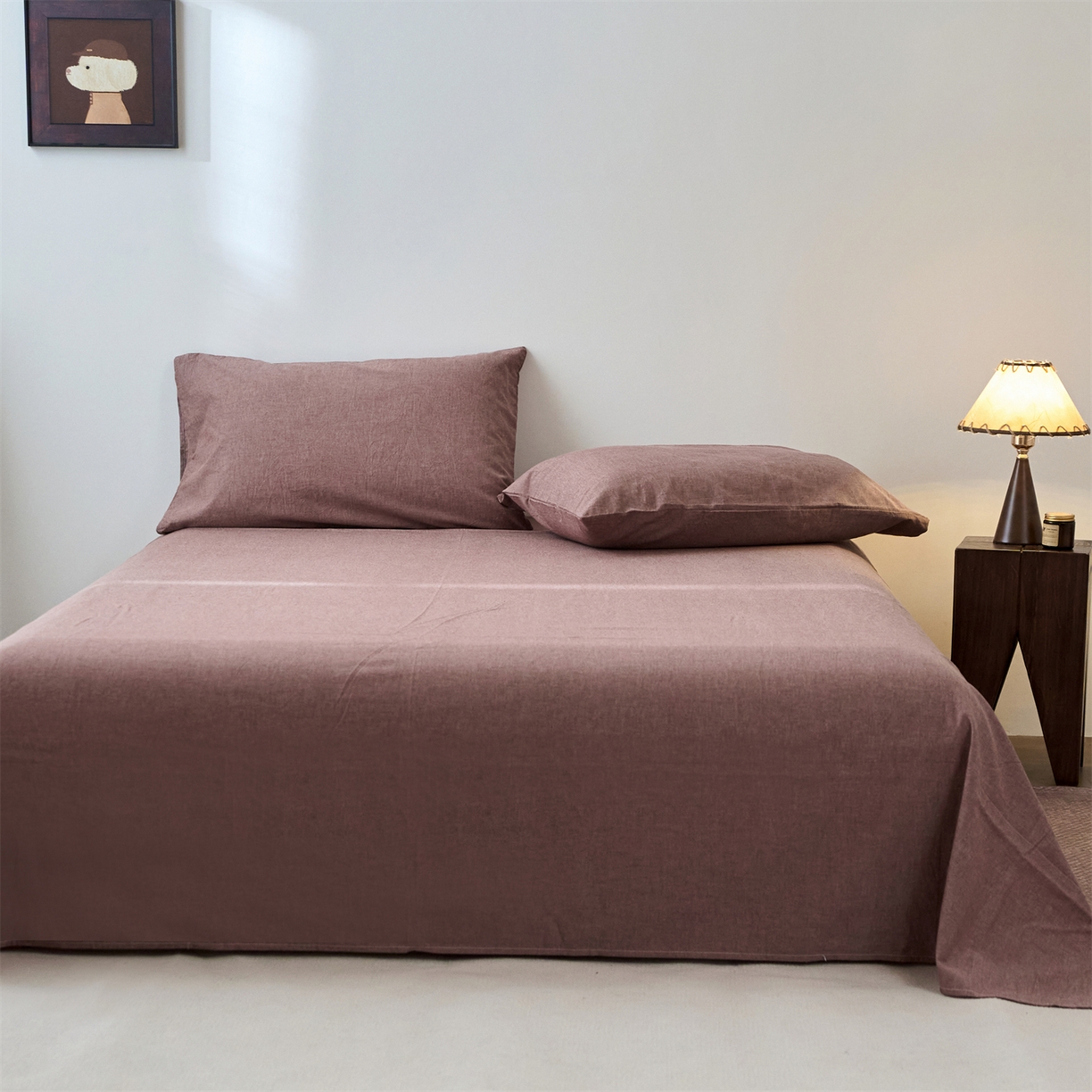 91家纺网 家纺一手货源 找家纺 兰紫橙家纺 2026新款A类色织纯色全棉水洗棉四件套 全棉水洗棉-暗红