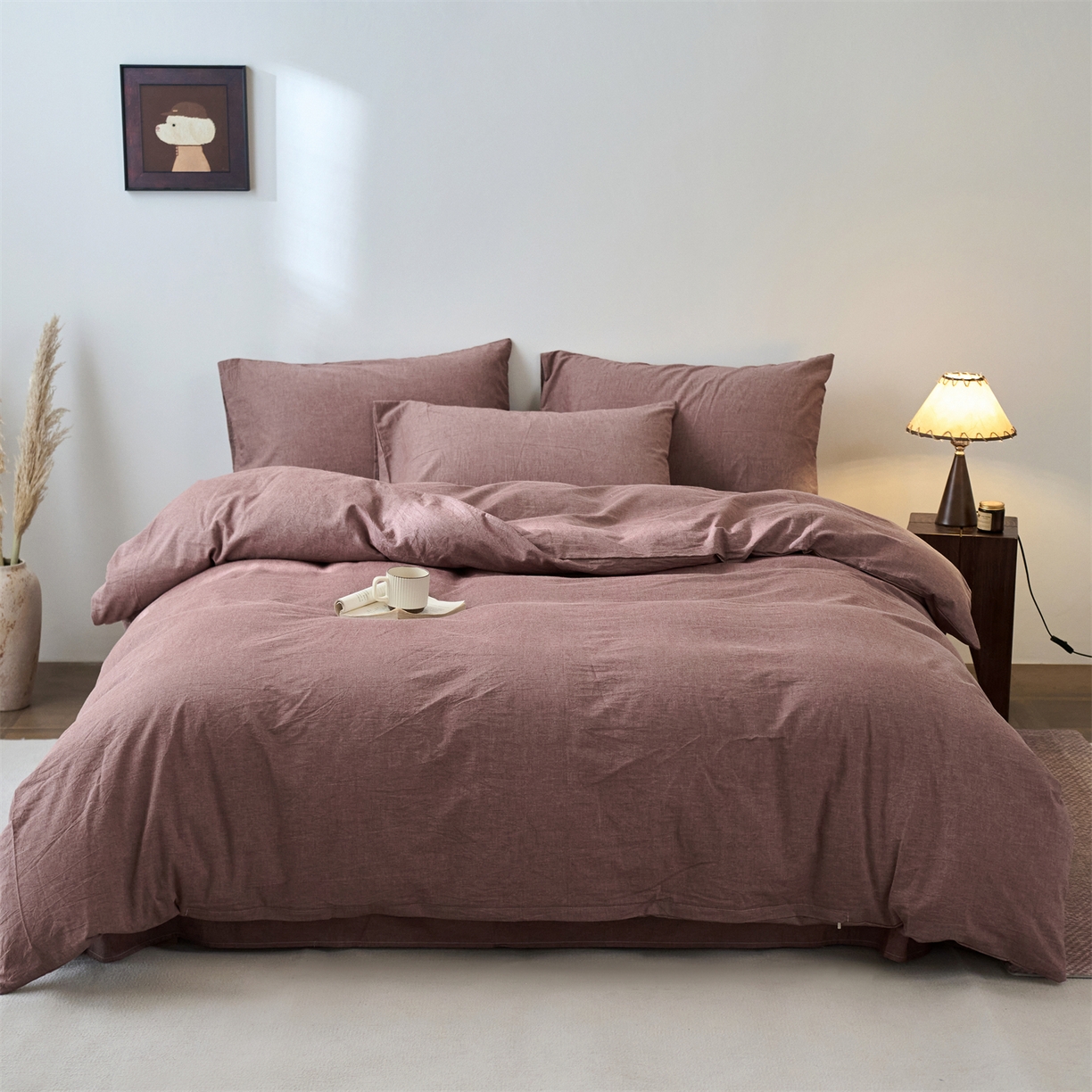 91家纺网 家纺一手货源 找家纺 兰紫橙家纺 2026新款A类色织纯色全棉水洗棉四件套 全棉水洗棉-暗红