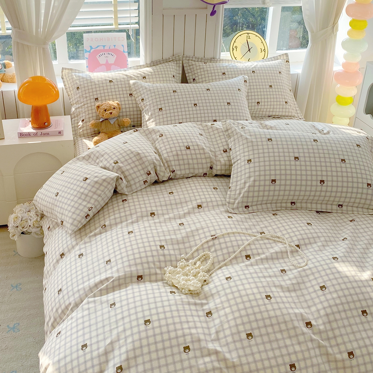 91家纺网 家纺一手货源 找家纺 金丝兔 2026新款ins新疆全棉印花小清新纯棉单被套（提供买家秀和质检报告） 格子熊