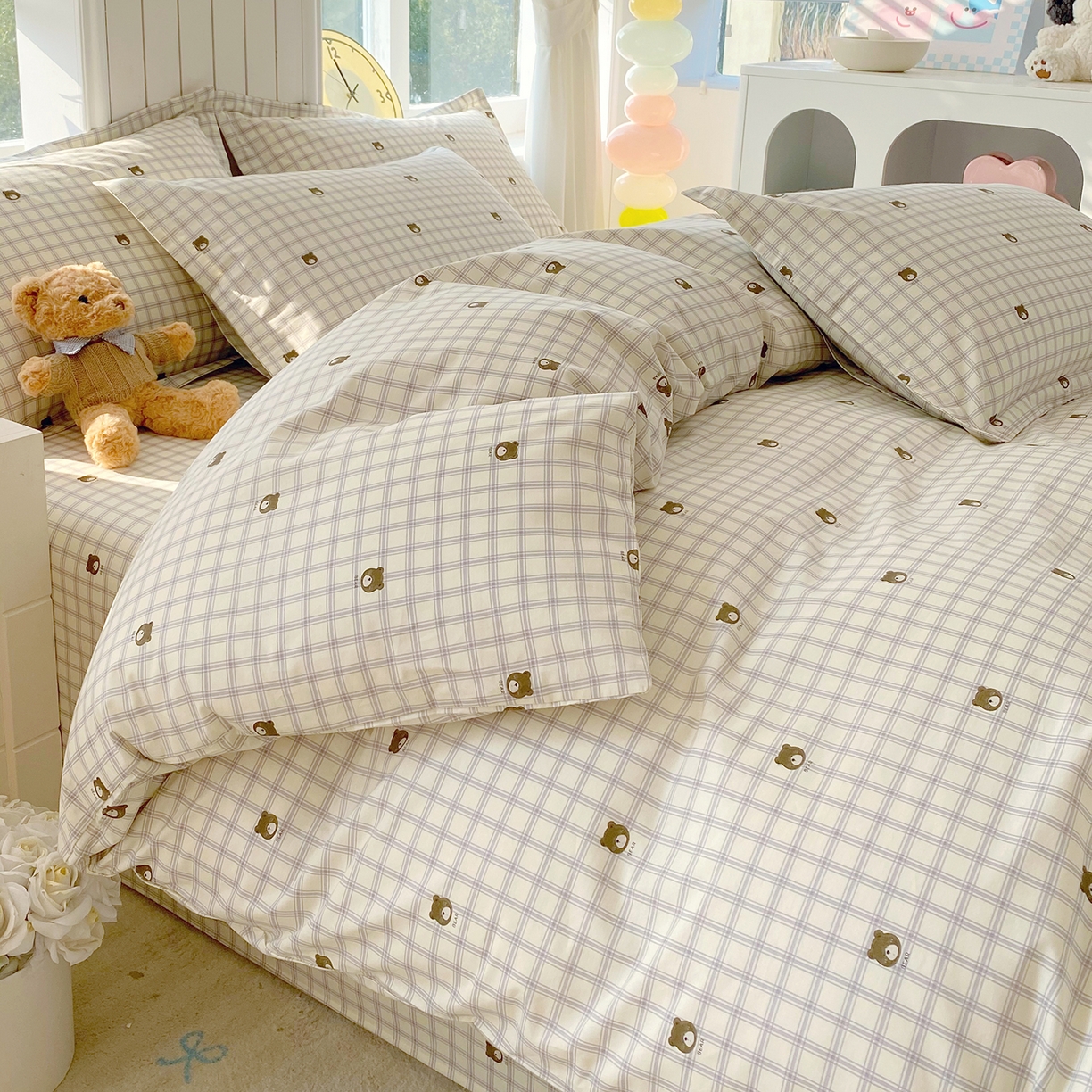 91家纺网 家纺一手货源 找家纺 金丝兔 2026新款ins新疆全棉印花小清新纯棉单被套（提供买家秀和质检报告） 格子熊