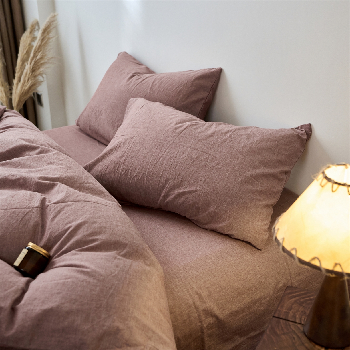 91家纺网 家纺一手货源 找家纺 兰紫橙家纺 2026新款A类色织纯色全棉水洗棉四件套 全棉水洗棉-暗红