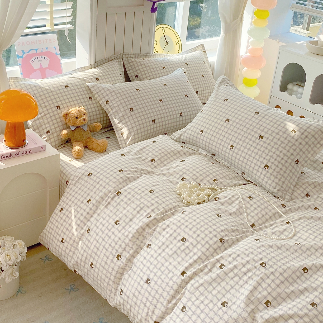 91家纺网 家纺一手货源 找家纺 金丝兔 2026新款ins新疆全棉印花小清新纯棉单被套（提供买家秀和质检报告） 格子熊