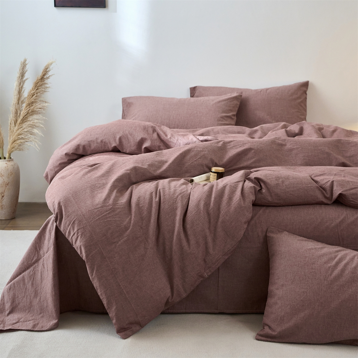 91家纺网 家纺一手货源 找家纺 兰紫橙家纺 2026新款A类色织纯色全棉水洗棉四件套 全棉水洗棉-暗红