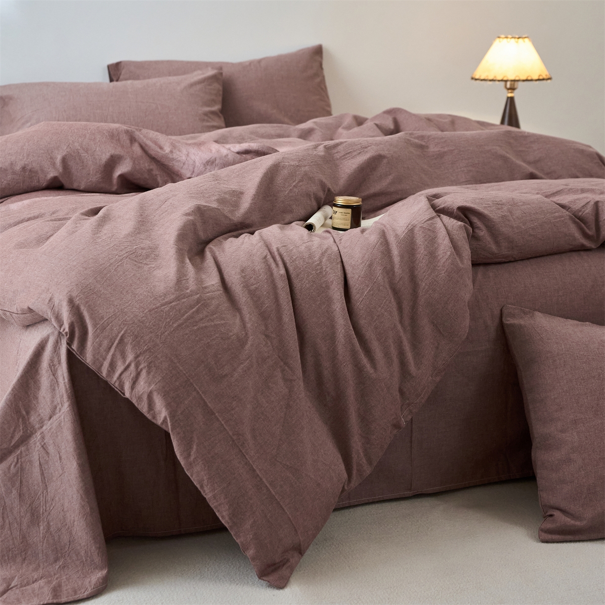 91家纺网 家纺一手货源 找家纺 兰紫橙家纺 2026新款A类色织纯色全棉水洗棉四件套 全棉水洗棉-暗红