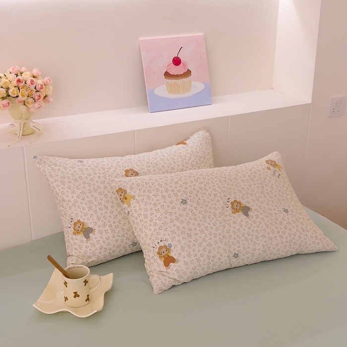 91家纺网 家纺一手货源 找家纺 DoDo 兜兜 2026新款全棉纯棉小温暖双层纱系列单枕套【可定做尺寸】萌萌狮