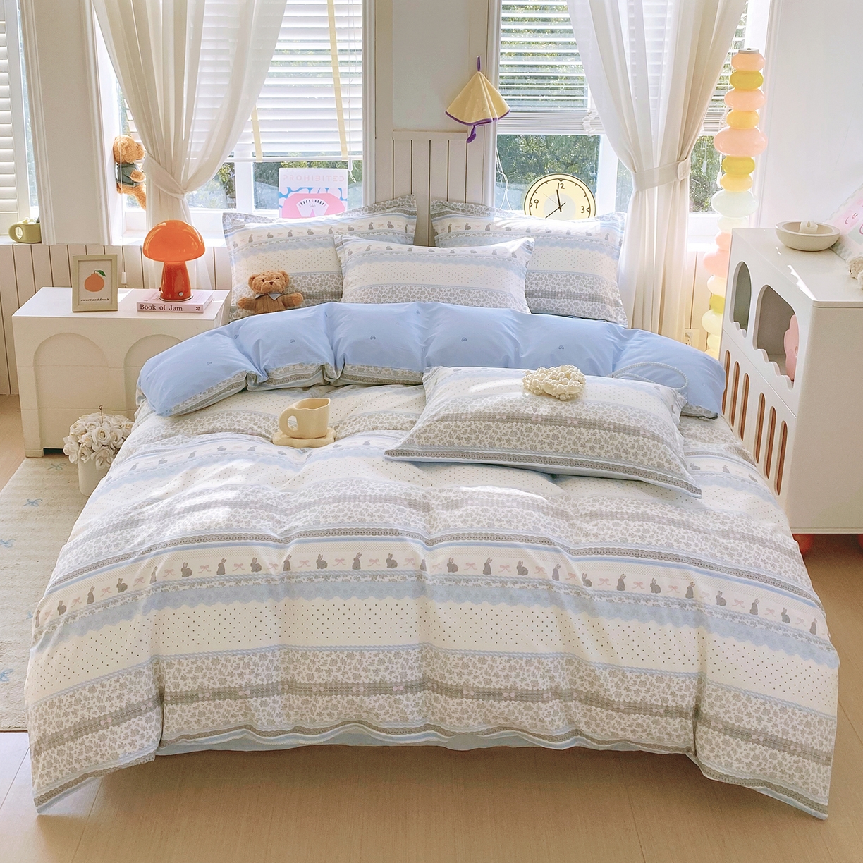 91家纺网 家纺一手货源 找家纺 金丝兔 2026新款ins新疆全棉印花小清新纯棉单被套（提供买家秀和质检报告） 海盐兔