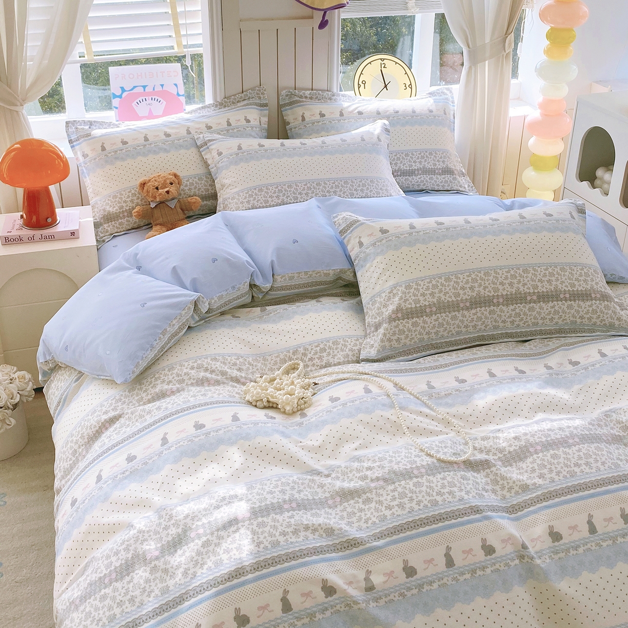 91家纺网 家纺一手货源 找家纺 金丝兔 2026新款ins新疆全棉印花小清新纯棉单被套（提供买家秀和质检报告） 海盐兔