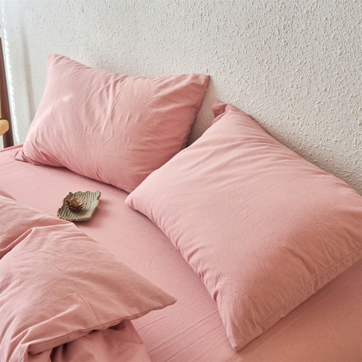 91家纺网 家纺一手货源 找家纺 兰紫橙家纺 2026新款A类色织纯色全棉水洗棉四件套 全棉水洗棉-豆沙