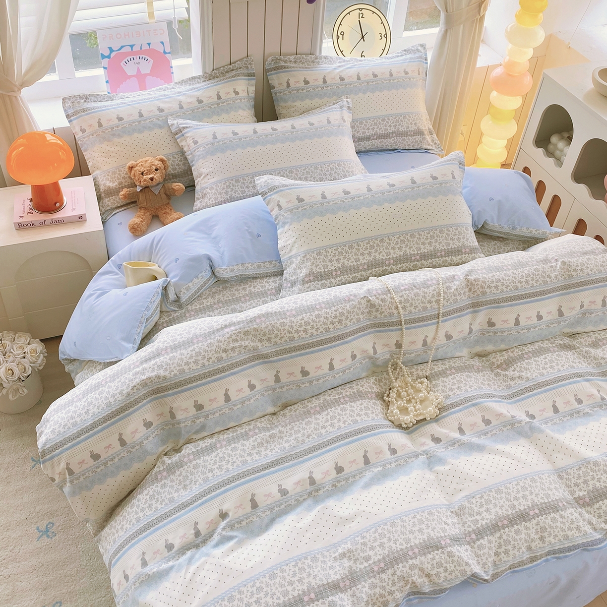 91家纺网 家纺一手货源 找家纺 金丝兔 2026新款ins新疆全棉印花小清新纯棉单被套（提供买家秀和质检报告） 海盐兔