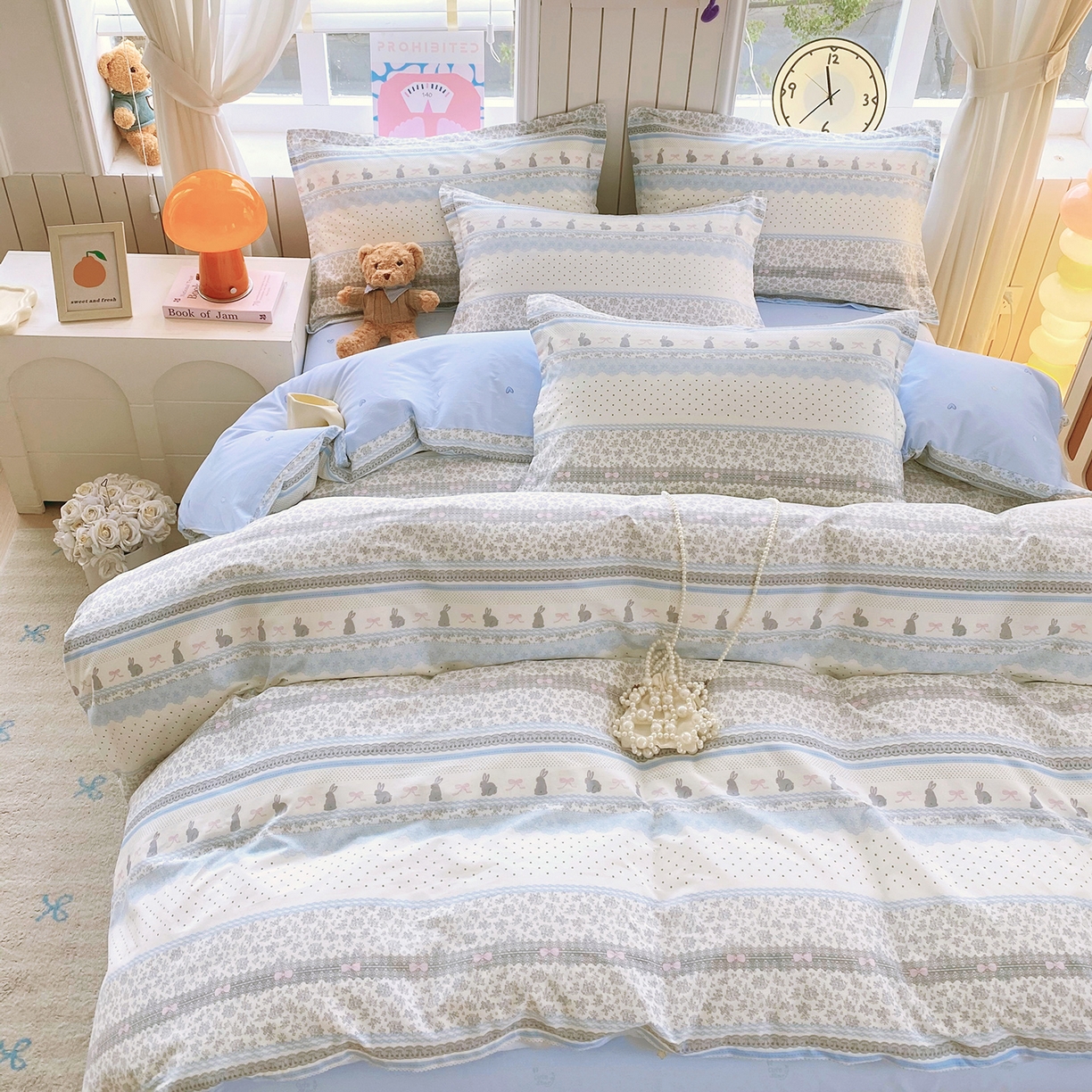 91家纺网 家纺一手货源 找家纺 金丝兔 2026新款ins新疆全棉印花小清新纯棉单被套（提供买家秀和质检报告） 海盐兔