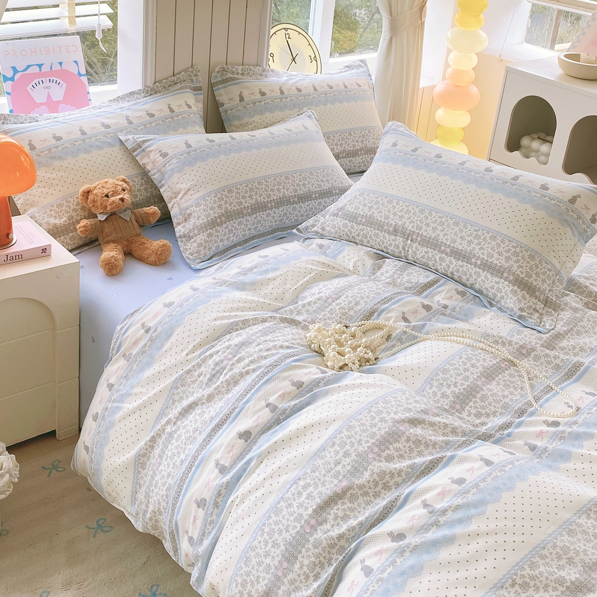 91家纺网 家纺一手货源 找家纺 金丝兔 2026新款ins新疆全棉印花小清新纯棉单被套（提供买家秀和质检报告） 海盐兔