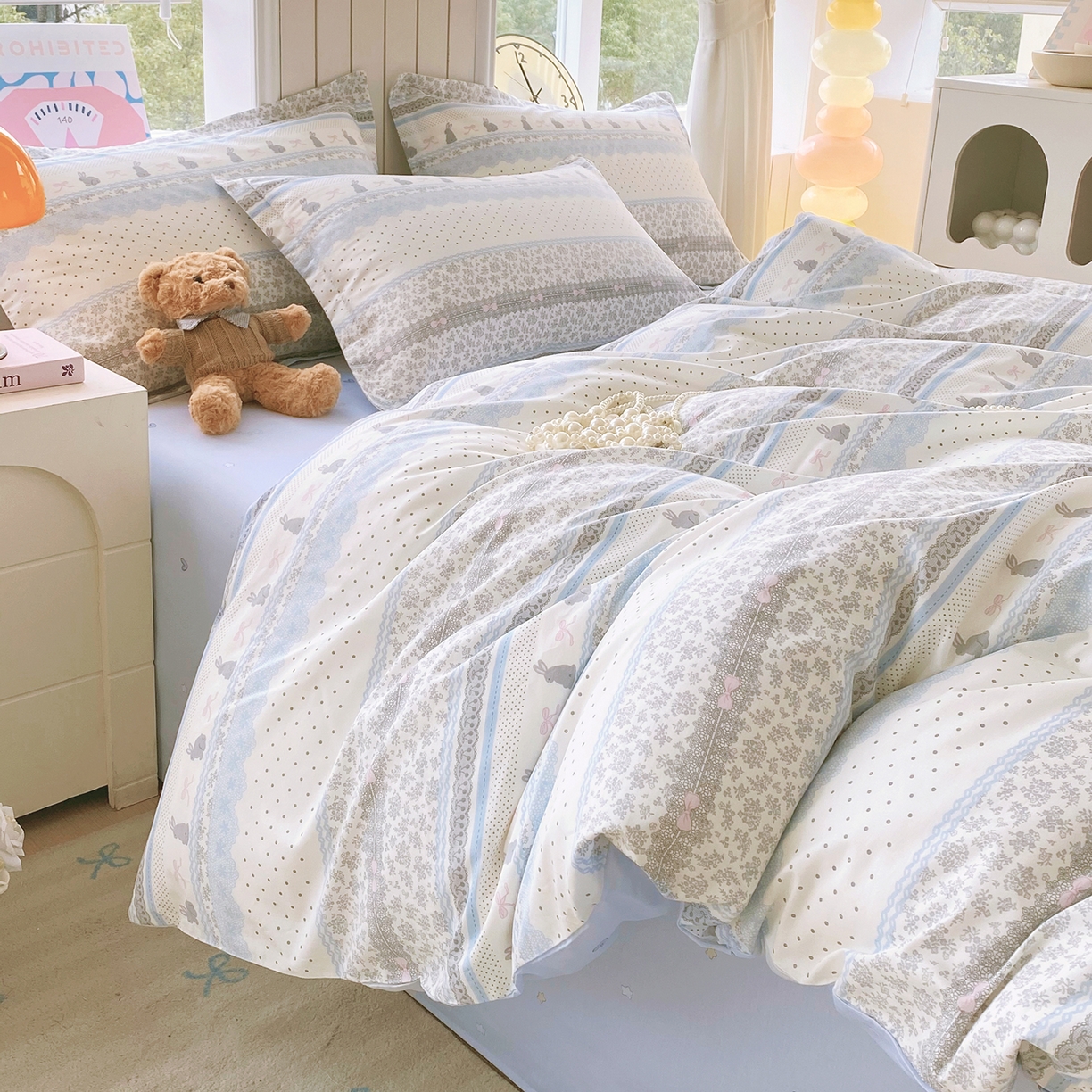 91家纺网 家纺一手货源 找家纺 金丝兔 2026新款ins新疆全棉印花小清新纯棉单被套（提供买家秀和质检报告） 海盐兔