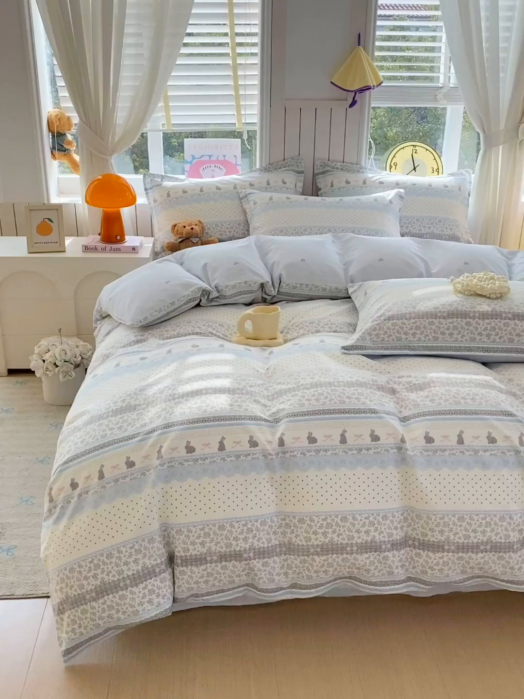 91家纺网 家纺一手货源 找家纺 金丝兔 2026新款ins新疆全棉印花小清新纯棉单被套（提供买家秀和质检报告） 海盐兔