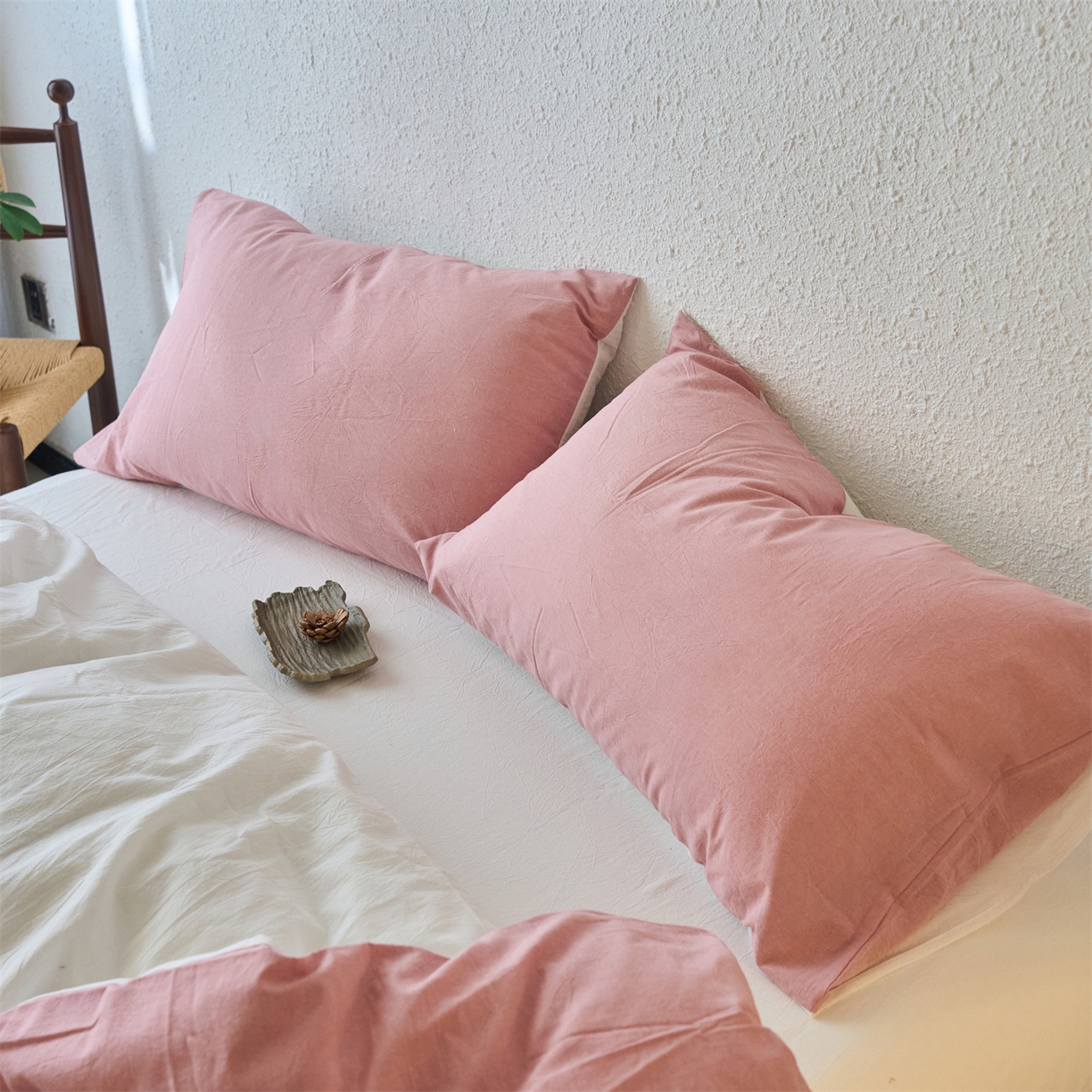 91家纺网 家纺一手货源 找家纺 兰紫橙家纺 2026新款A类色织纯色全棉水洗棉四件套 全棉水洗棉-豆沙+奶白