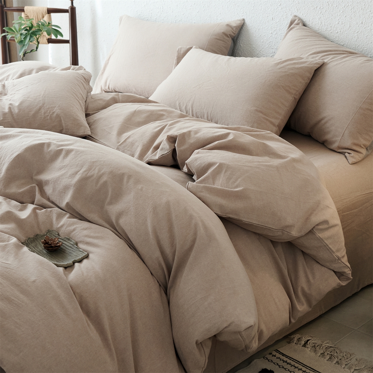 91家纺网 家纺一手货源 找家纺 兰紫橙家纺 2026新款A类色织纯色全棉水洗棉四件套 全棉水洗棉-卡其