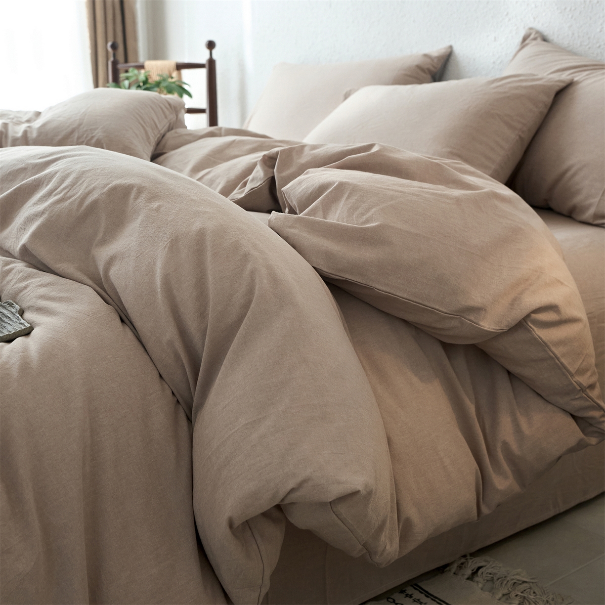 91家纺网 家纺一手货源 找家纺 兰紫橙家纺 2026新款A类色织纯色全棉水洗棉四件套 全棉水洗棉-卡其