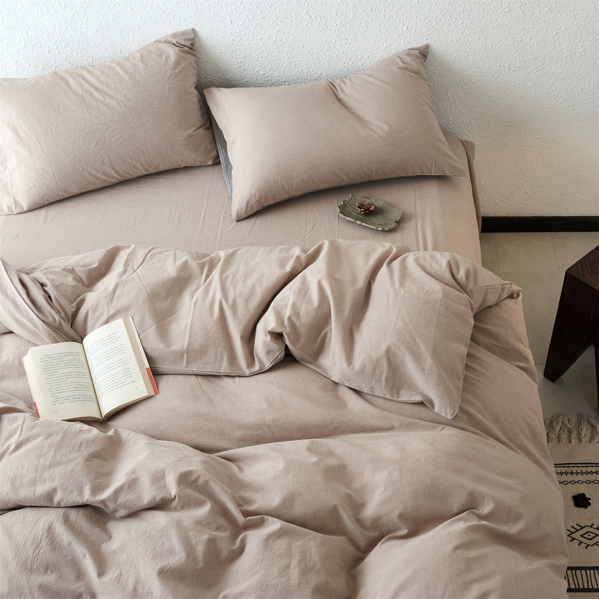 91家纺网 家纺一手货源 找家纺 兰紫橙家纺 2026新款A类色织纯色全棉水洗棉四件套 全棉水洗棉-卡其