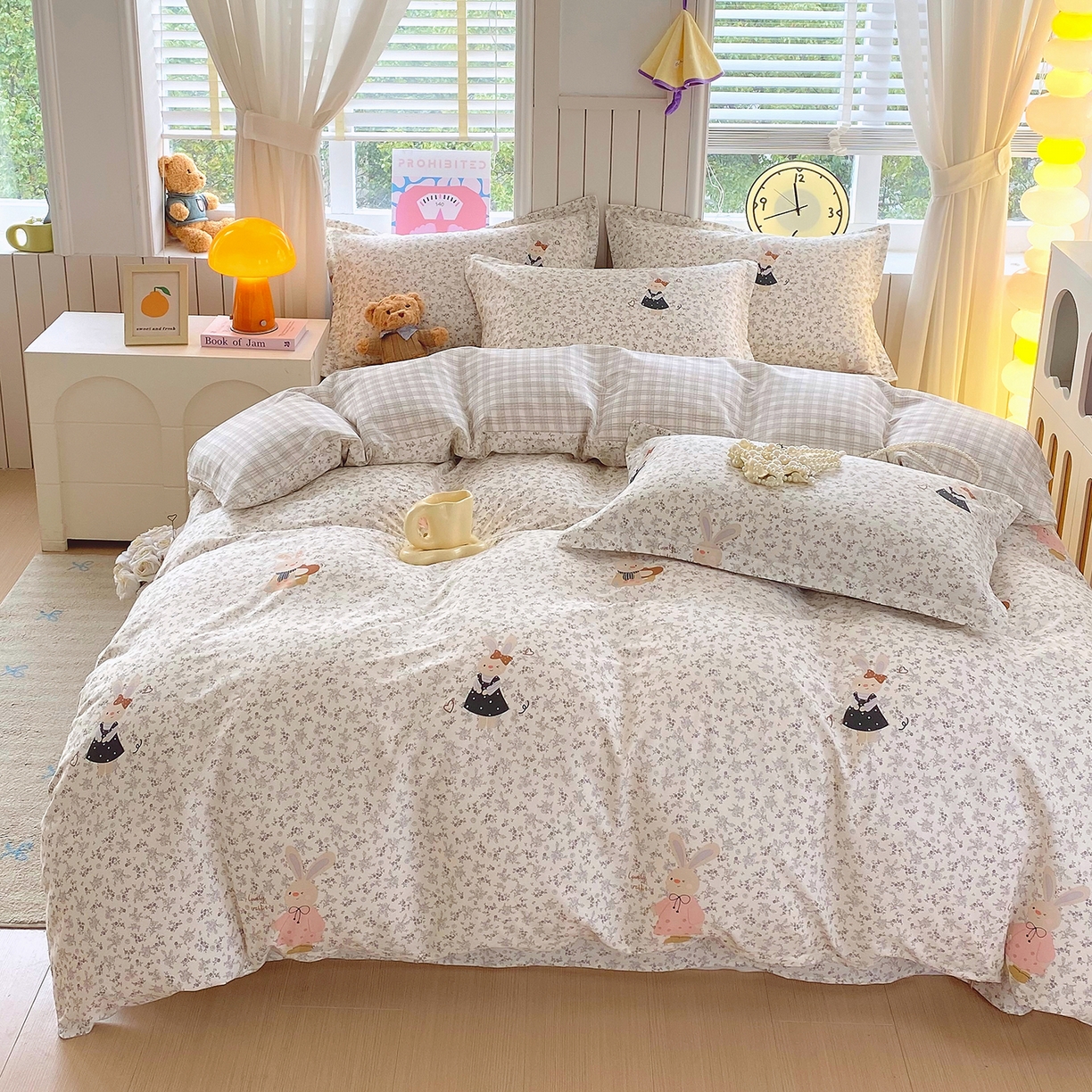 91家纺网 家纺一手货源 找家纺 金丝兔 2026新款ins新疆全棉印花小清新纯棉单被套（提供买家秀和质检报告） 吉吉兔