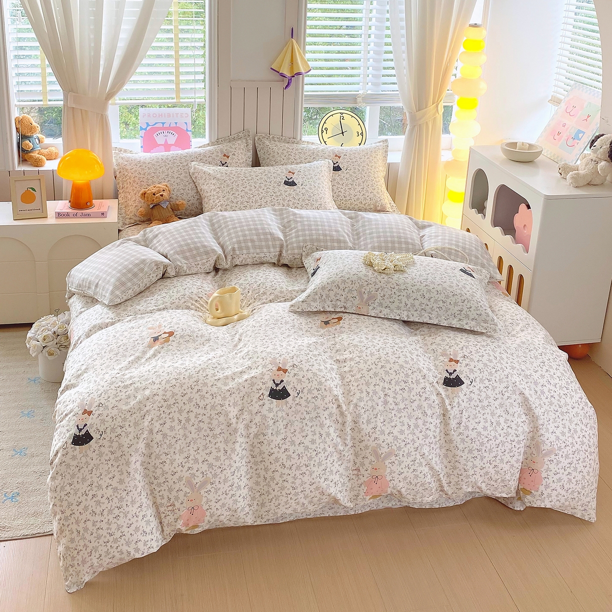 91家纺网 家纺一手货源 找家纺 金丝兔 2026新款ins新疆全棉印花小清新纯棉单被套（提供买家秀和质检报告） 吉吉兔