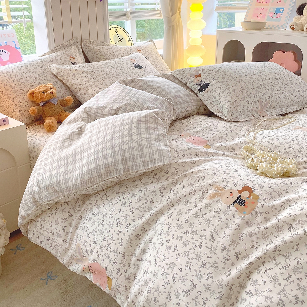 91家纺网 家纺一手货源 找家纺 金丝兔 2026新款ins新疆全棉印花小清新纯棉单被套（提供买家秀和质检报告） 吉吉兔