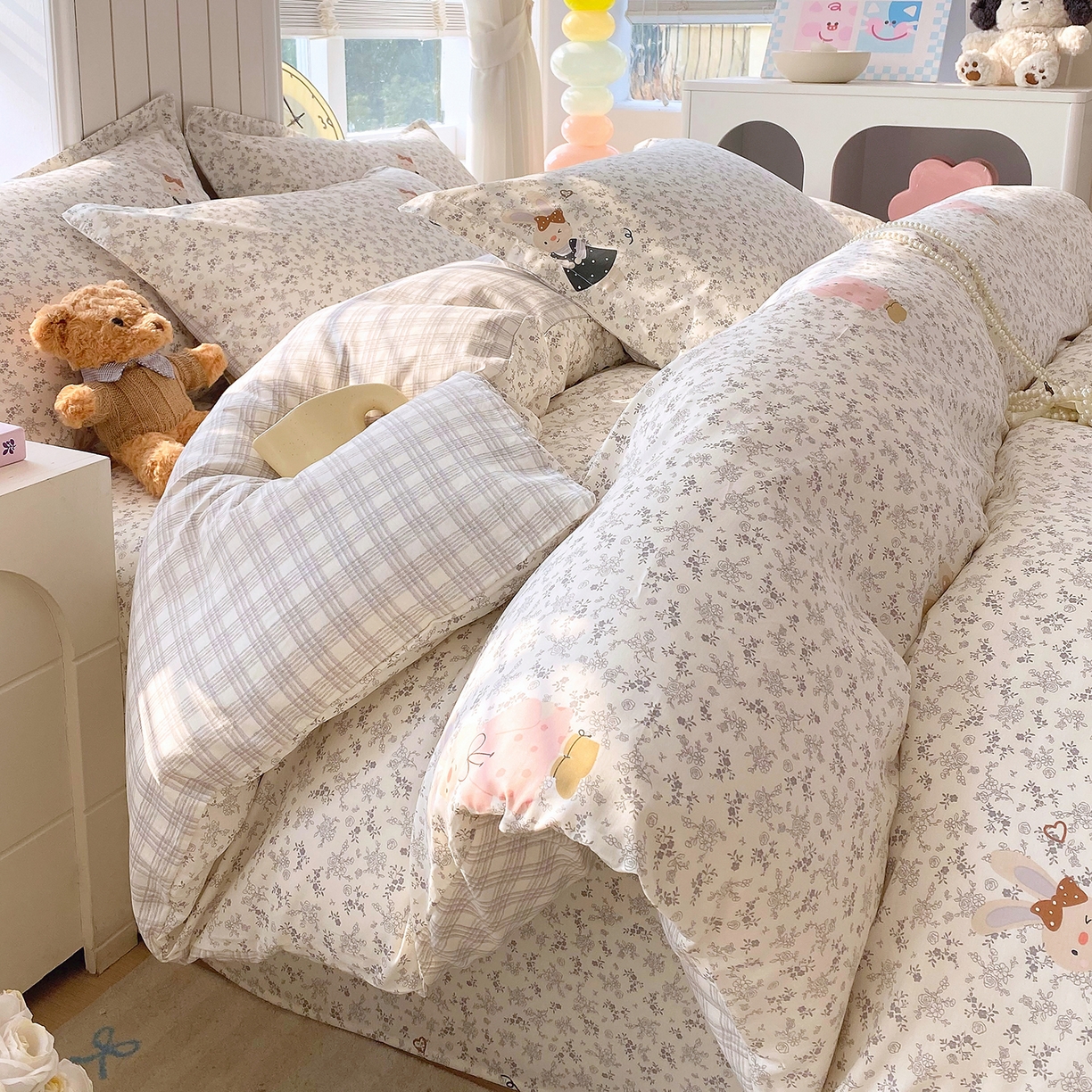 91家纺网 家纺一手货源 找家纺 金丝兔 2026新款ins新疆全棉印花小清新纯棉单被套（提供买家秀和质检报告） 吉吉兔