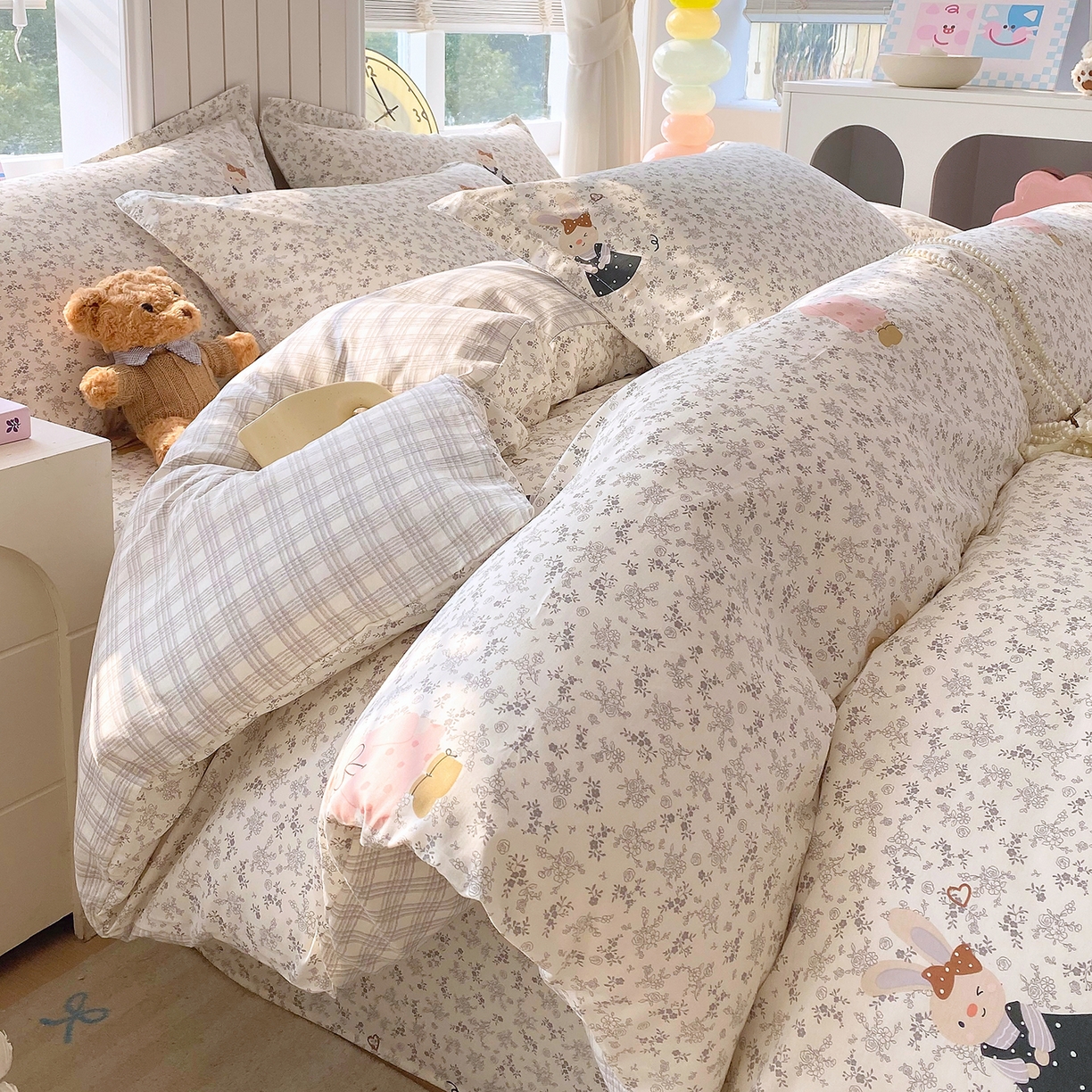 91家纺网 家纺一手货源 找家纺 金丝兔 2026新款ins新疆全棉印花小清新纯棉单被套（提供买家秀和质检报告） 吉吉兔