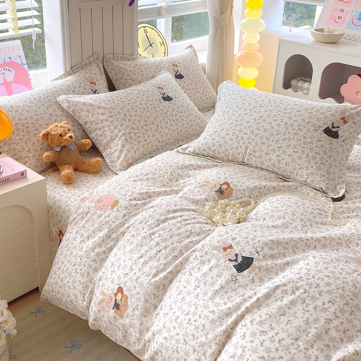 91家纺网 家纺一手货源 找家纺 金丝兔 2026新款ins新疆全棉印花小清新纯棉单被套（提供买家秀和质检报告） 吉吉兔