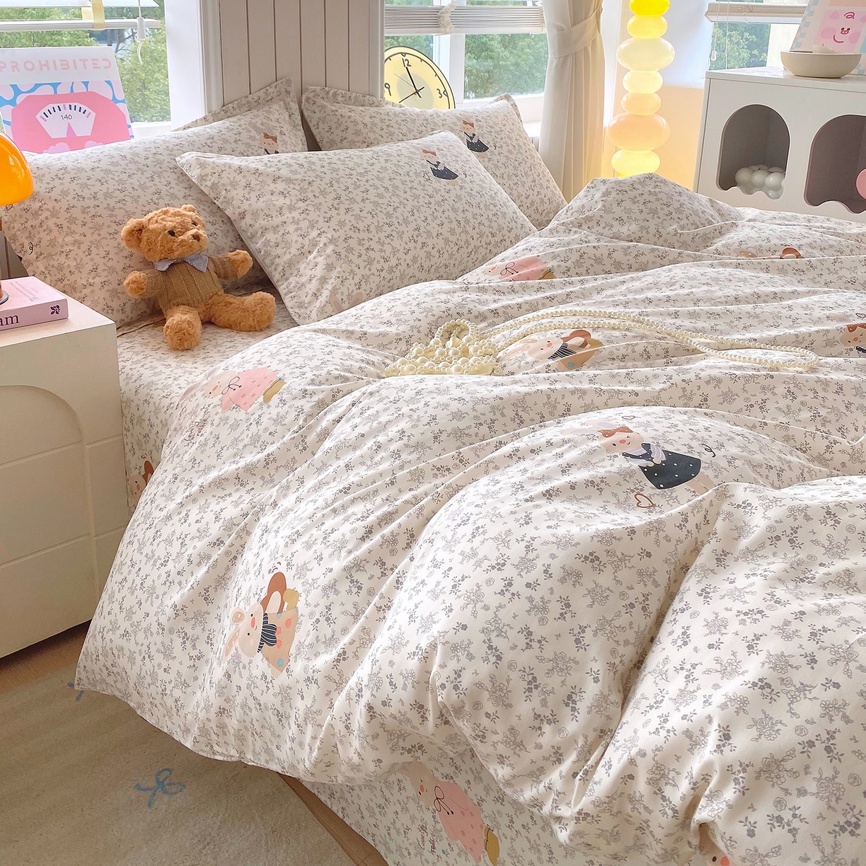 91家纺网 家纺一手货源 找家纺 金丝兔 2026新款ins新疆全棉印花小清新纯棉单被套（提供买家秀和质检报告） 吉吉兔