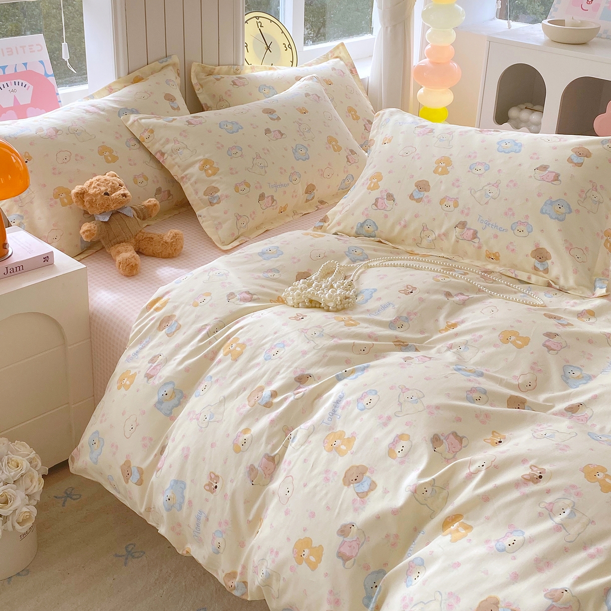 91家纺网 家纺一手货源 找家纺 金丝兔 2026新款ins新疆全棉印花小清新纯棉单被套（提供买家秀和质检报告） 萌宠乐园