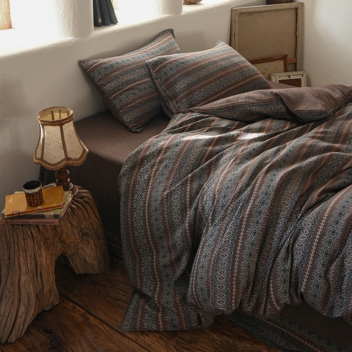 91家纺网 家纺一手货源 找家纺 （总）松色家居 2026新款全棉水洗色织四件套-北国之约