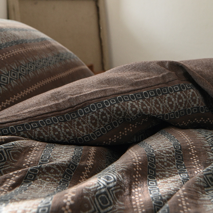 91家纺网 家纺一手货源 找家纺 （总）松色家居 2026新款全棉水洗色织四件套-北国之约