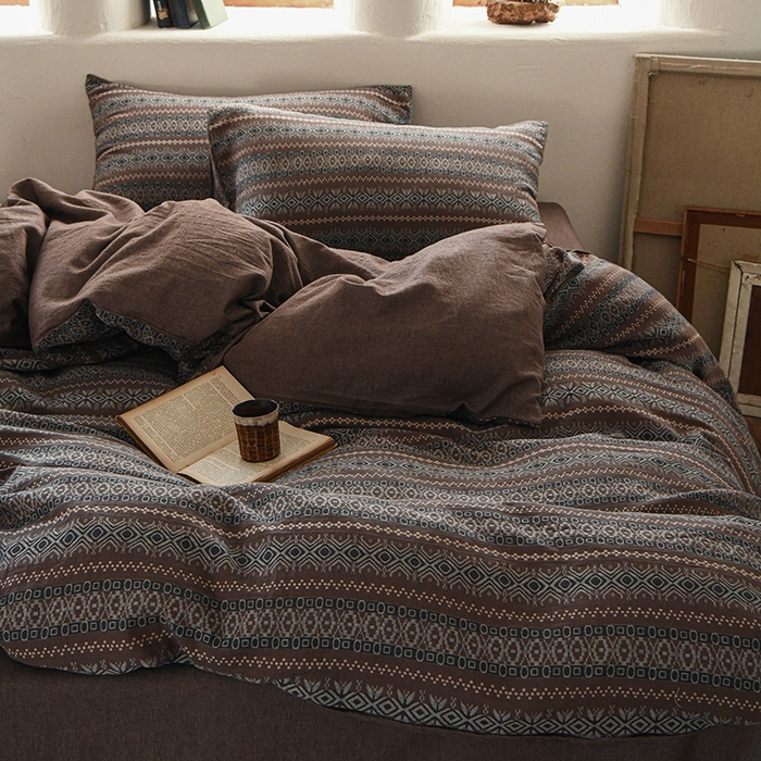 91家纺网 家纺一手货源 找家纺 （总）松色家居 2026新款全棉水洗色织四件套-北国之约