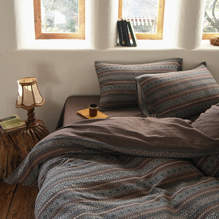 91家纺网 家纺一手货源 找家纺 （总）松色家居 2026新款全棉水洗色织四件套-北国之约