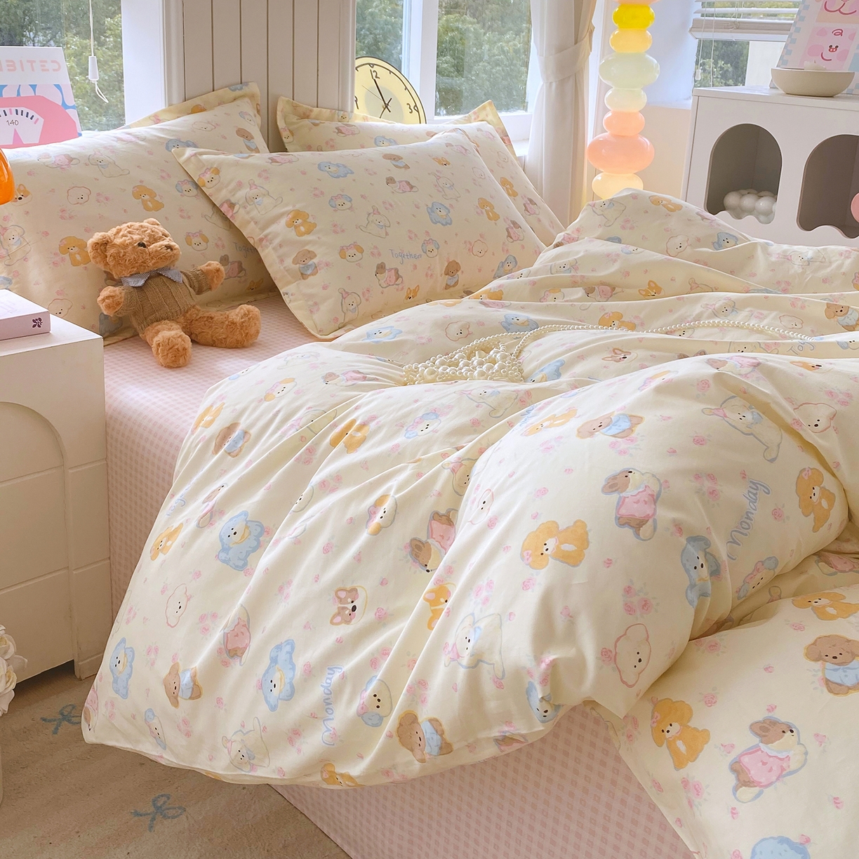 91家纺网 家纺一手货源 找家纺 金丝兔 2026新款ins新疆全棉印花小清新纯棉单被套（提供买家秀和质检报告） 萌宠乐园