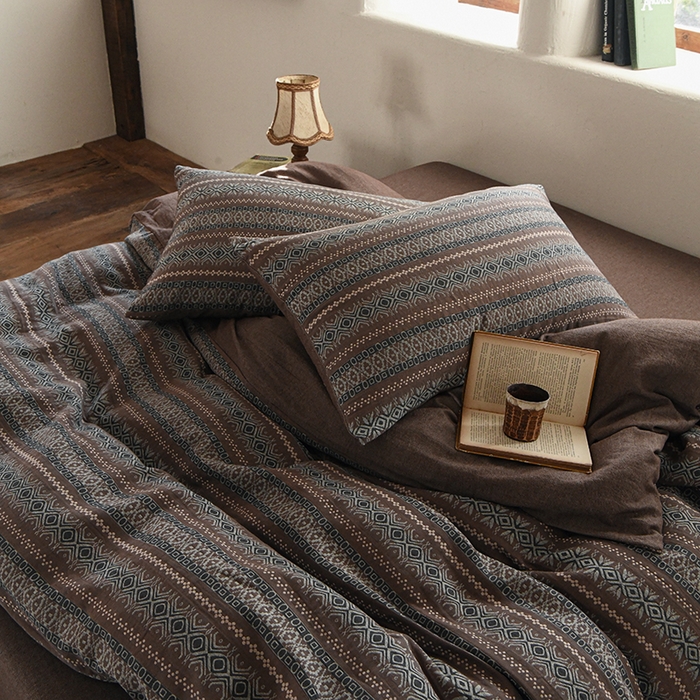 91家纺网 家纺一手货源 找家纺 （总）松色家居 2026新款全棉水洗色织四件套-北国之约