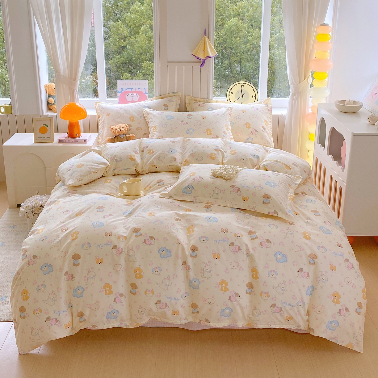 91家纺网 家纺一手货源 找家纺 金丝兔 2026新款ins新疆全棉印花小清新纯棉单被套（提供买家秀和质检报告） 萌宠乐园