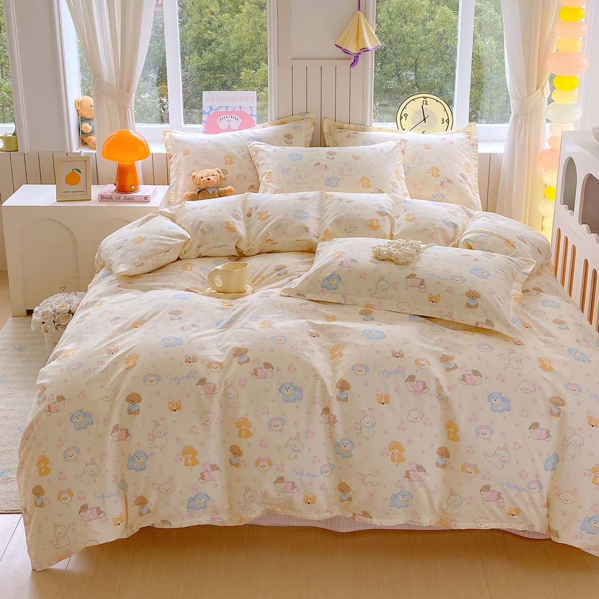 91家纺网 家纺一手货源 找家纺 金丝兔 2026新款ins新疆全棉印花小清新纯棉单被套（提供买家秀和质检报告） 萌宠乐园