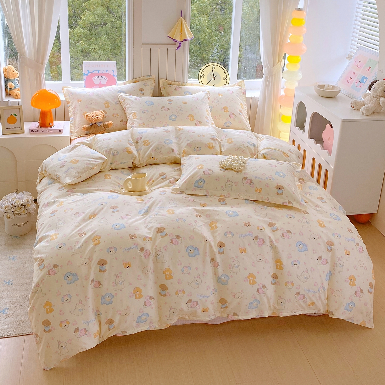 91家纺网 家纺一手货源 找家纺 金丝兔 2026新款ins新疆全棉印花小清新纯棉单被套（提供买家秀和质检报告） 萌宠乐园