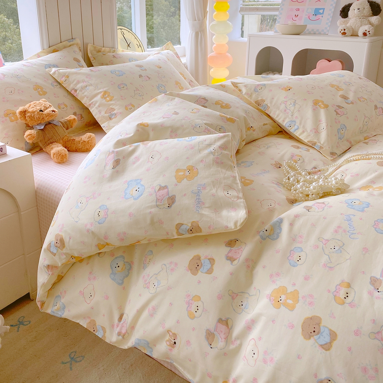 91家纺网 家纺一手货源 找家纺 金丝兔 2026新款ins新疆全棉印花小清新纯棉单被套（提供买家秀和质检报告） 萌宠乐园