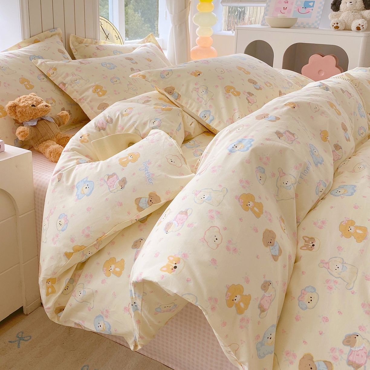 91家纺网 家纺一手货源 找家纺 金丝兔 2026新款ins新疆全棉印花小清新纯棉单被套（提供买家秀和质检报告） 萌宠乐园