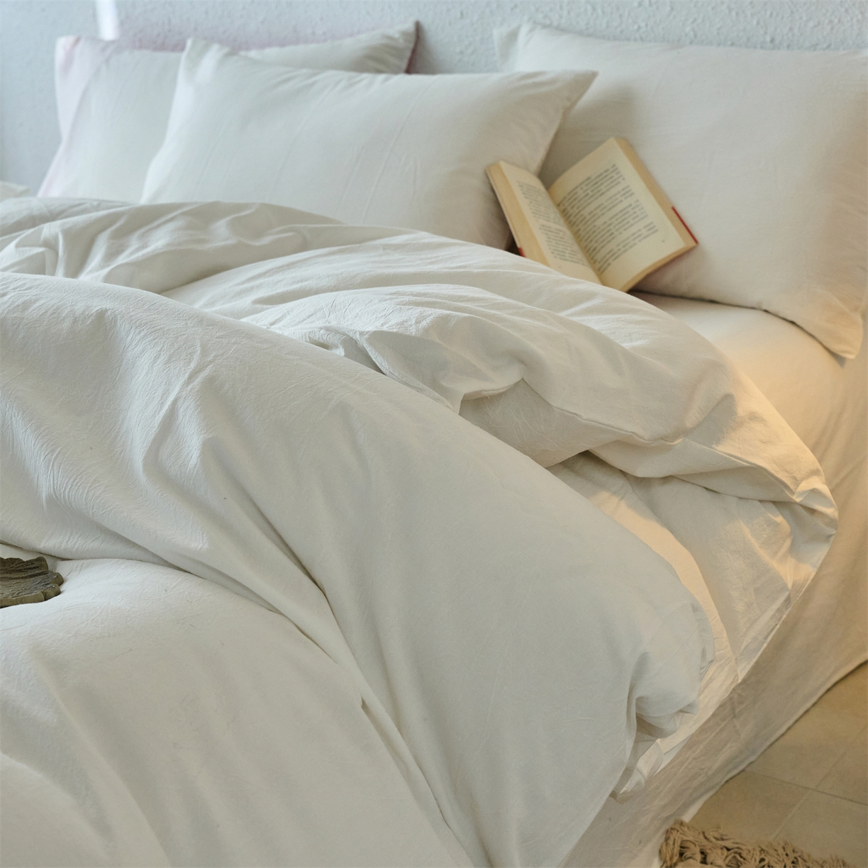 91家纺网 家纺一手货源 找家纺 兰紫橙家纺 2026新款A类色织纯色全棉水洗棉四件套 全棉水洗棉-奶白