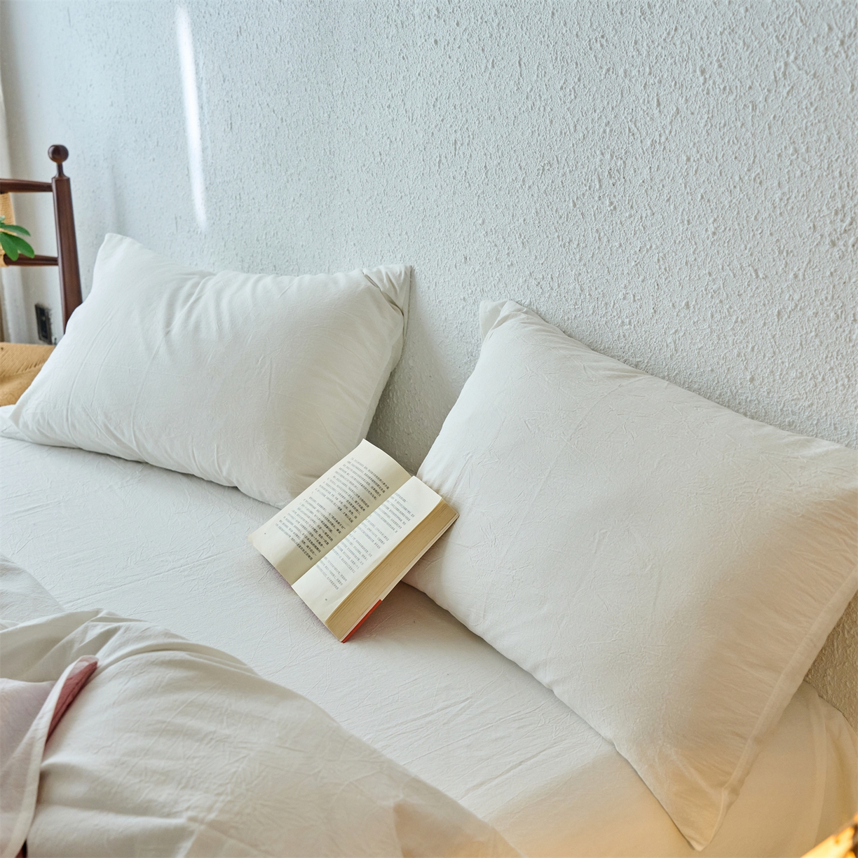 91家纺网 家纺一手货源 找家纺 兰紫橙家纺 2026新款A类色织纯色全棉水洗棉四件套 全棉水洗棉-奶白