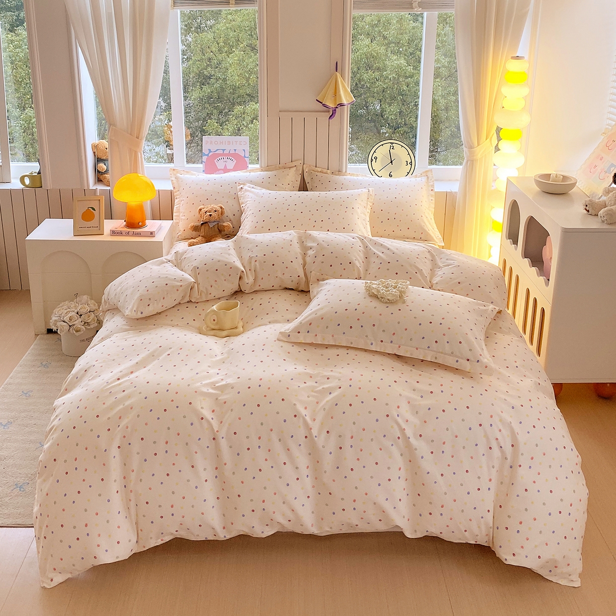 91家纺网 家纺一手货源 找家纺 金丝兔 2026新款ins新疆全棉印花小清新纯棉单被套（提供买家秀和质检报告） 奶油波点