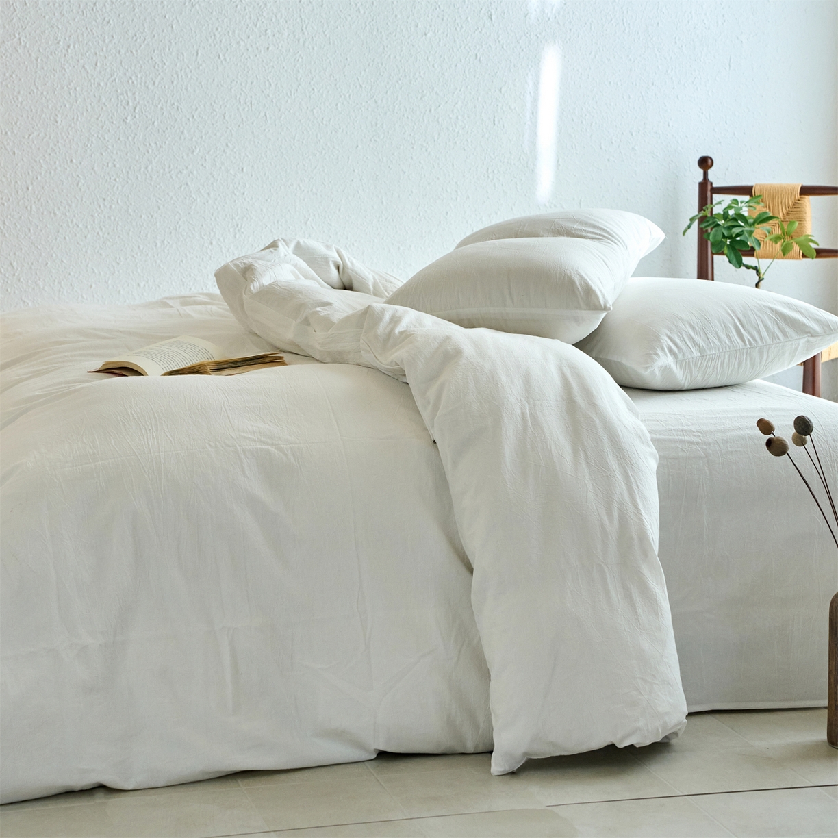 91家纺网 家纺一手货源 找家纺 兰紫橙家纺 2026新款A类色织纯色全棉水洗棉四件套 全棉水洗棉-奶白